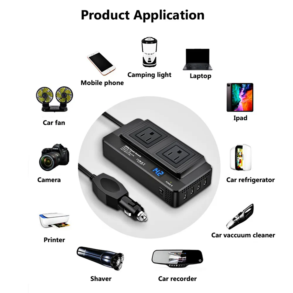 Prese Usb Viaggio Inverter 1500W 3000W Picco - Convertitore 12V A 230v Con 2 Prese E Usb Display Lcd Per C 528916 - Foto 4