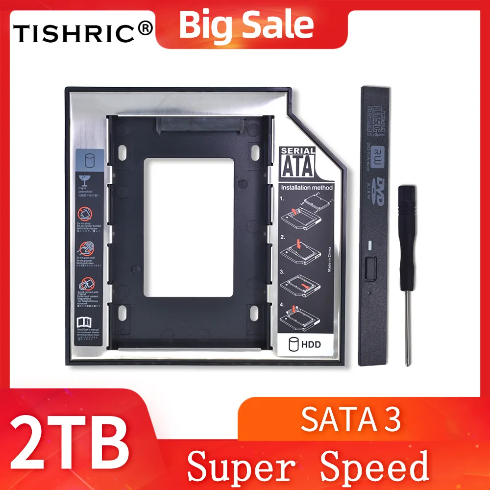 TISHRIC 2nd HDD Caddy 9.5mm/12.7mm SATA 3.0 Hard Disk Drive Enclosure 2.5'' SSD Case Box Optibay Adapter for Laptop CD DVD-ROM