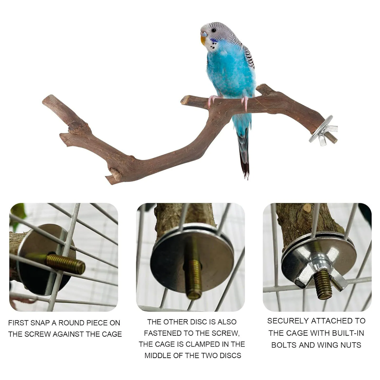 SPRING PARK Bird Table Perch Stand Wooden, Wood Small Birds Tabletop T Perch Size Parrot Conure Parakeet