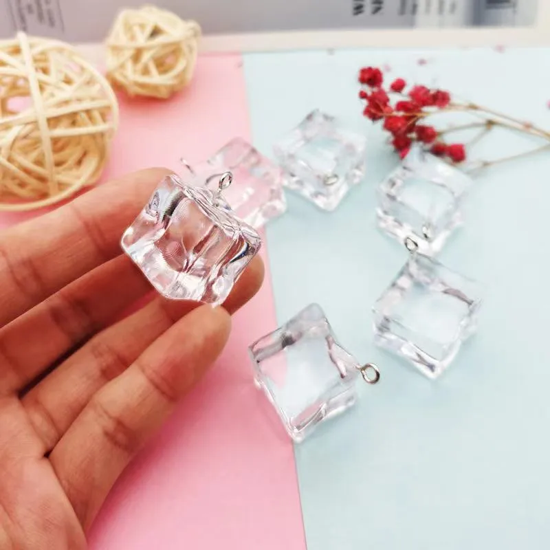 Acrylic Ice Cubes Charms 10Pcs Fake Crystal Pendants for DIY Jewelry Making Earring Necklace Keychain Accessories