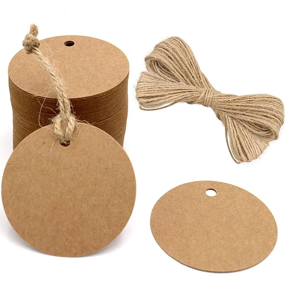 100PCS Etiquetas De Regalo Redondas De Papel Hecho A Mano, Papel Kraft