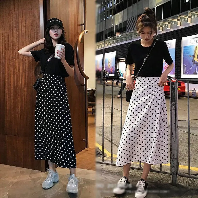 Women's Vintage Pleated Floral Print Midi Skirt - A-Line With Pockets, Black-White-Dot - View #5