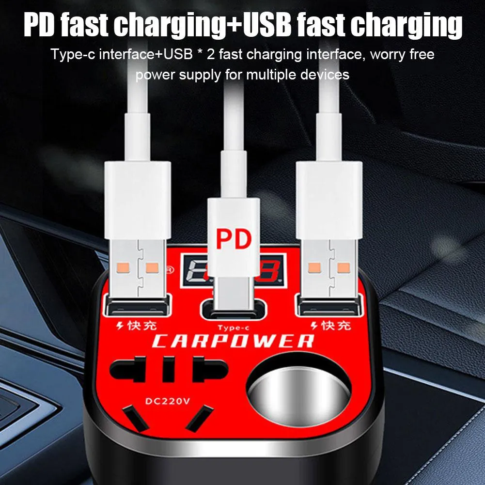 200W Car Power Inverter with LED Display - 3 USB Ports, Cigarette Lighter  Voltage Transformer for Laptop, Tablet, Camera