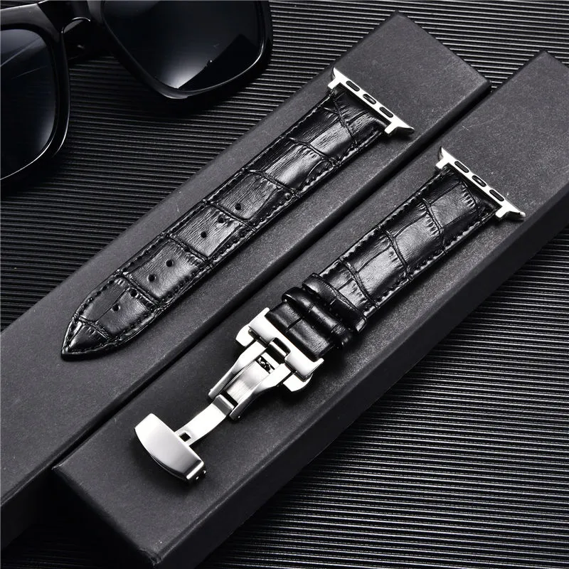 Premium Embossed Leather Watch Straps Straps With Butterfly Buckle For Apple Watch Straps Series 8 7 6 5 4 3 SE Available In 45mm 44mm 42mm 38mm Sizes From Ddmymaster 11.24 DHgate.Com