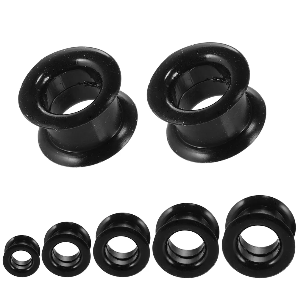 Black Flexible Silicone Flesh Tunnel Ear Plugs (1 Pair) - Sizes From 4mm To 26mm