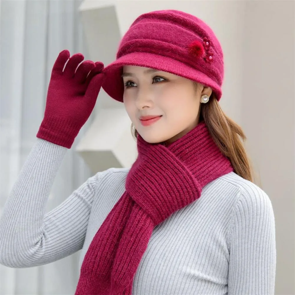 Womens Acrylic Winter Gift Set Scarf Beanie Glove Soft Warm Cozy Winter Hat Scarf Gloves and Ear Warmer, Warm Knit Beanie Hat  main image 2