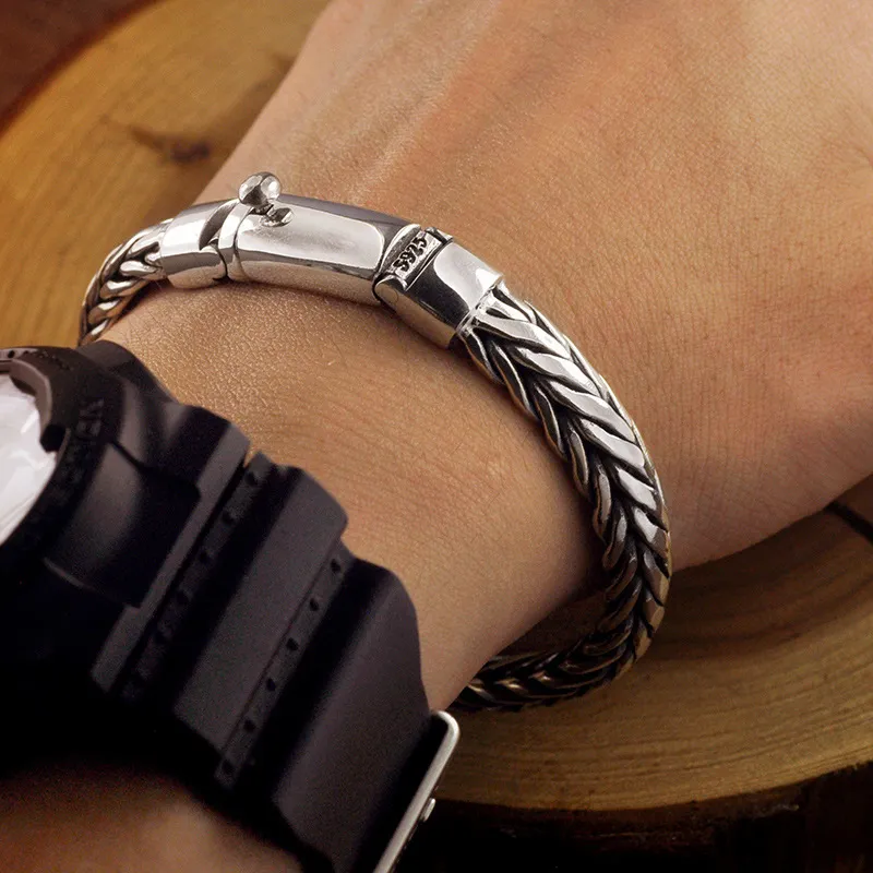 Handmade Vikings Bracelet - 925 Sterling Silver Braided Men's Bracelet (Oxidized Finish, 8.5 Inches)