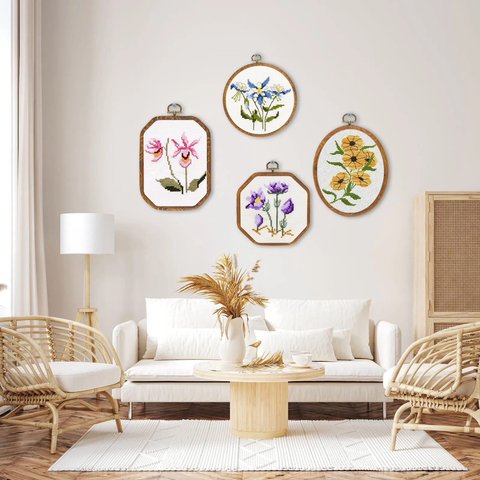 3 Sets Cadre De Broderie En Bois Avec Cerceaux Ronds 8 Pouces - Kit Complet Broderie