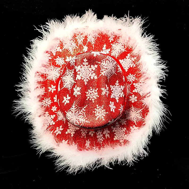 Santa Claus Cowboy Hat Wide Brim Snowflake Pattern Cowgirl 