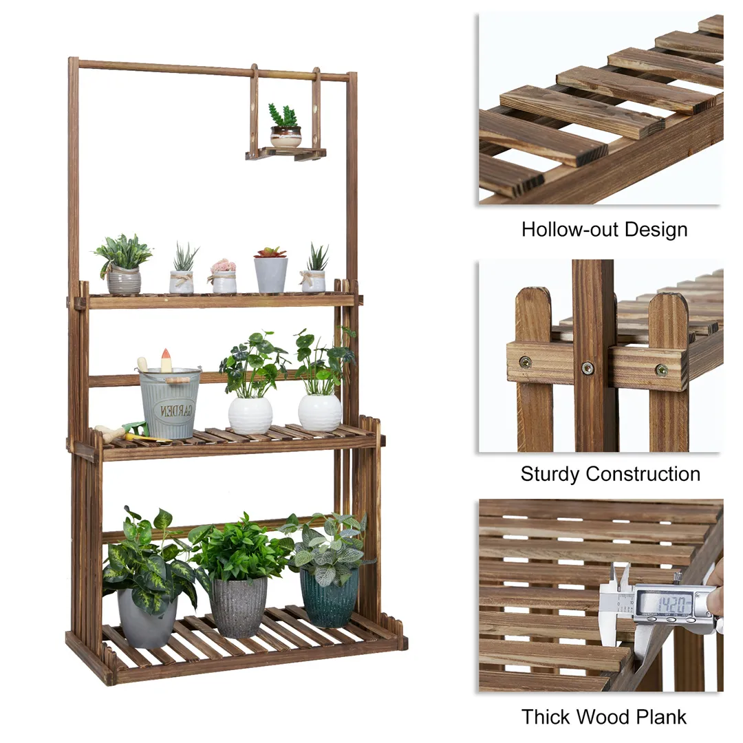 3-Tier Pinewood Plant Stand with Hanging Bar, 57  31  14 in, Brown, for  Garden and Balcony from Dhgate Planters & Pots - price 52.71