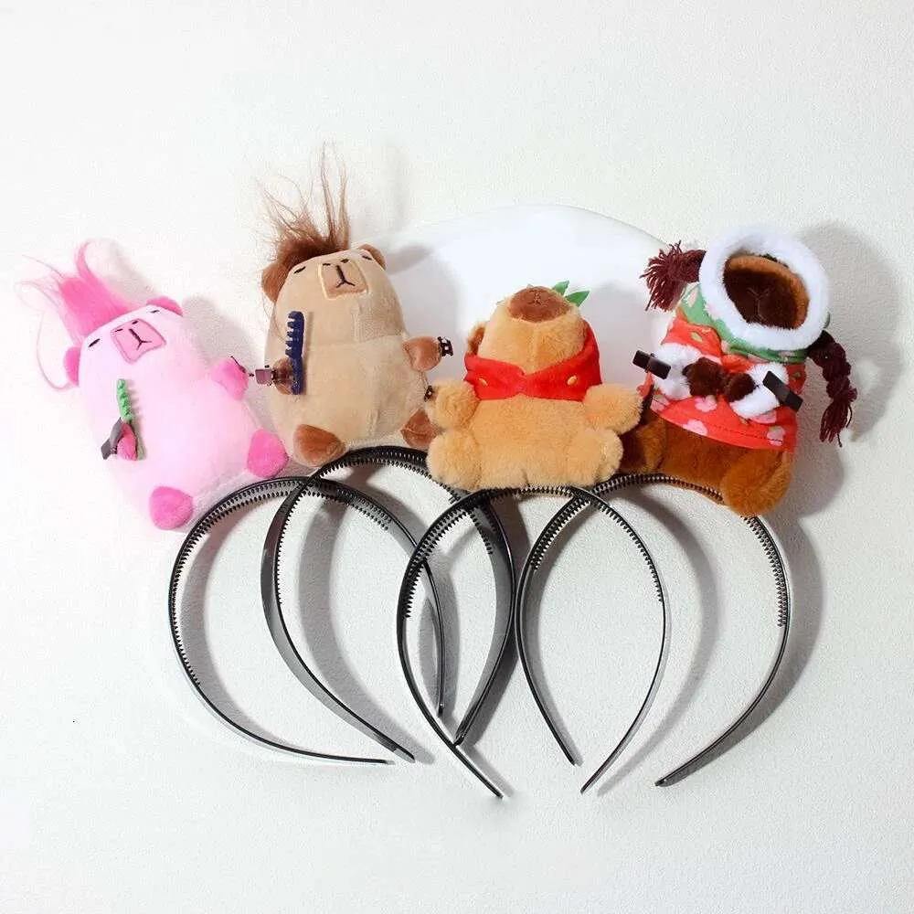 1-Red Plush Cartoon Capybara Face Wash Headband for Women 