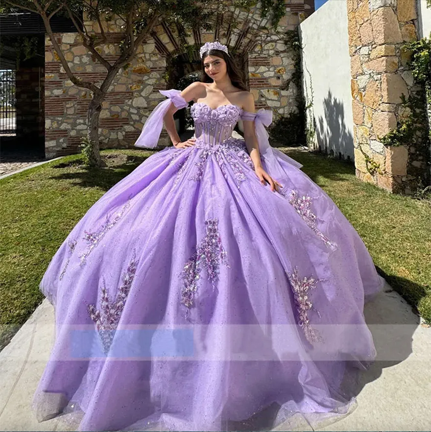Lavender Purple Princess Ball Gown Quinceanera Dress with Lace Appliqus,  Beads, and Sweep Train from Dhgate Quinceanera Dresses - price 703.72