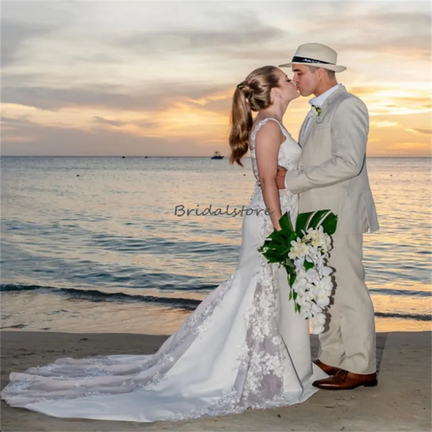 wedding dress destination beach Destination Beach Wedding Dress with Side Slit main image 0
