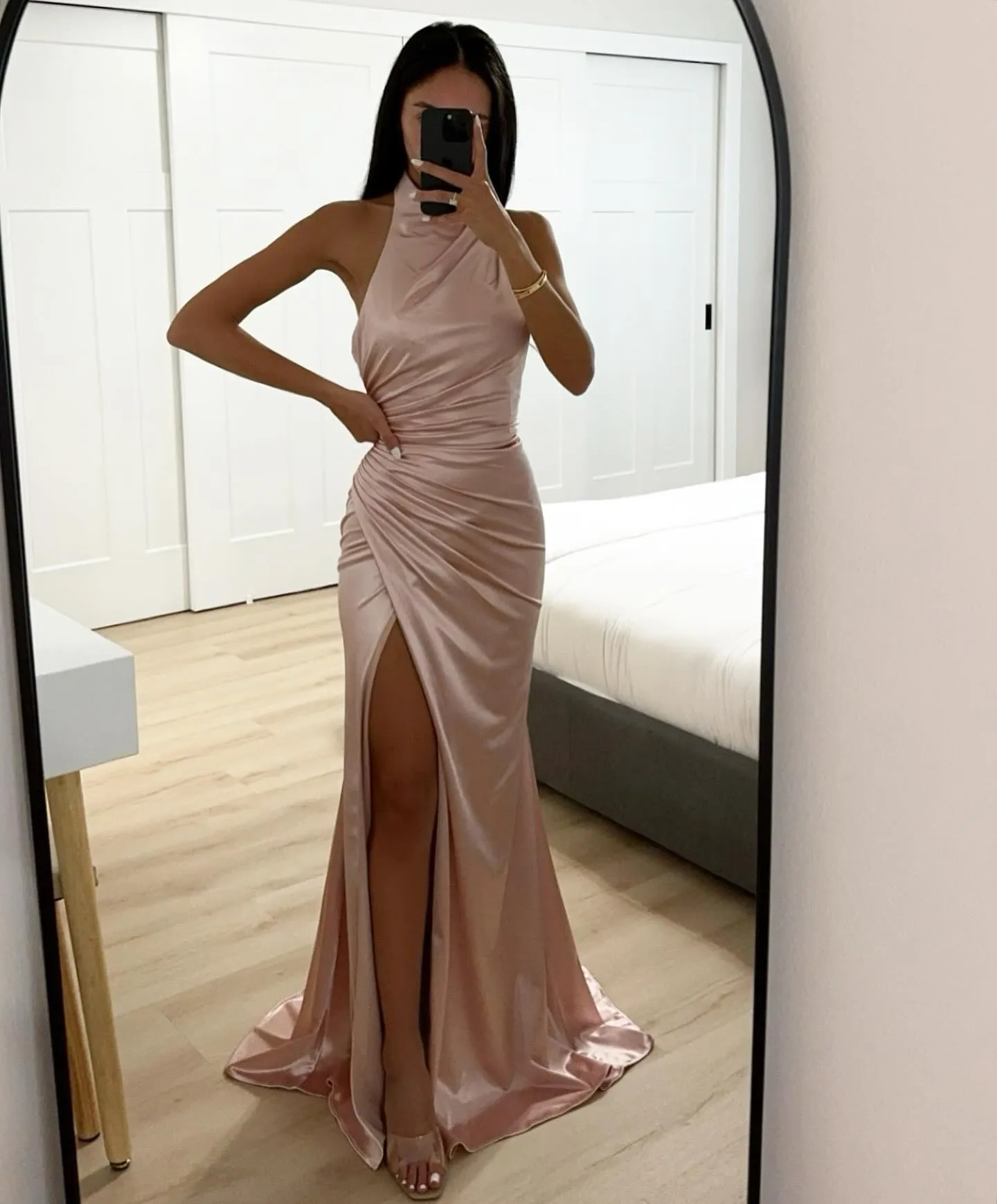 how to style a drop waist dress Lilly Black Sparkly Mermaid V Neck Beaded Satin Long Prom Dress main image 1