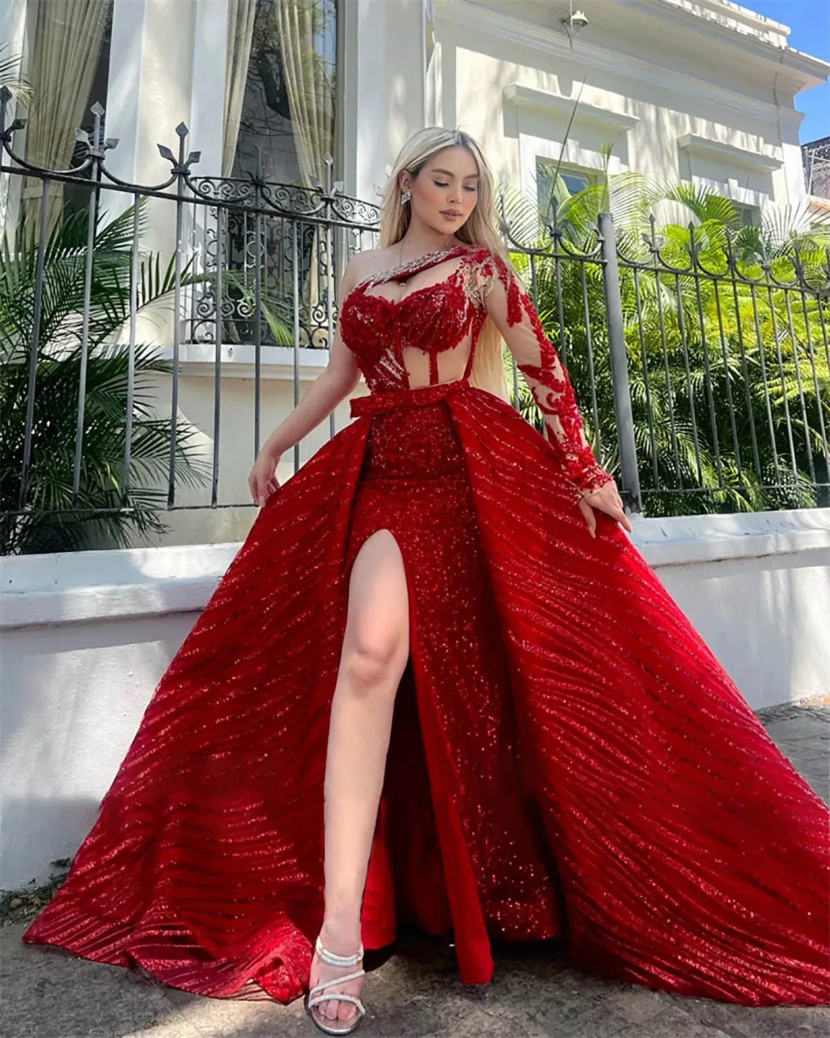 open lace back dress Wine Red Ball Gown Prom Dresses Lace Long Sleeves