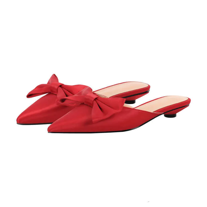 DHgate Plus Size Butterfly Knot Low Heel Pointed Toe Mules for Women Shoes Accessories