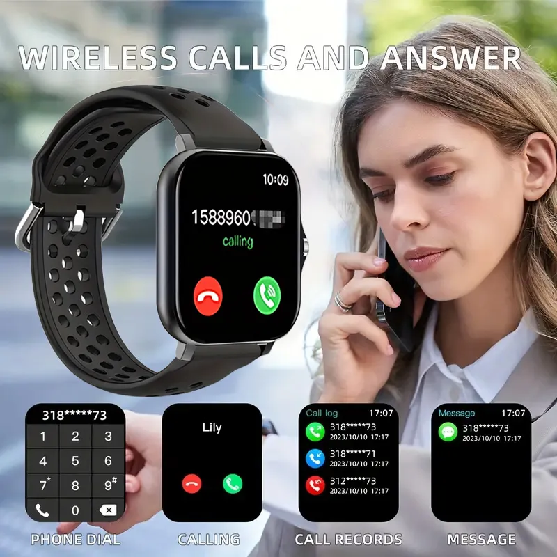 Popglory Smartwatch Voor Dames En Heren, 1,85 Inch Spraakassistent Melding Fitnesshorloge Met Bloeddruk Zuurstof Hartslagmeter Ios Android 777807930