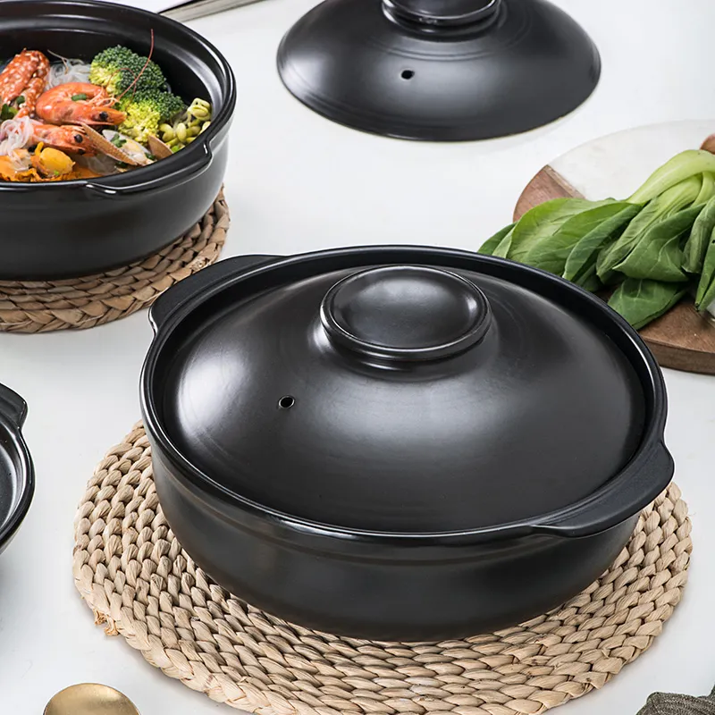 Ceramic Black Casserole Clay Pot With Lid, Clay Pot For
