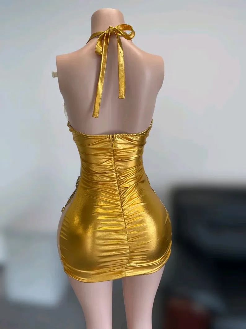 Halter Gold Short Prom Dresses Luxury See Through Cocktail Dresses For  Black Girls African American Birthday Party Homecoming Gowns From  Jjsfashion, $147.02 | DHgate.Com
