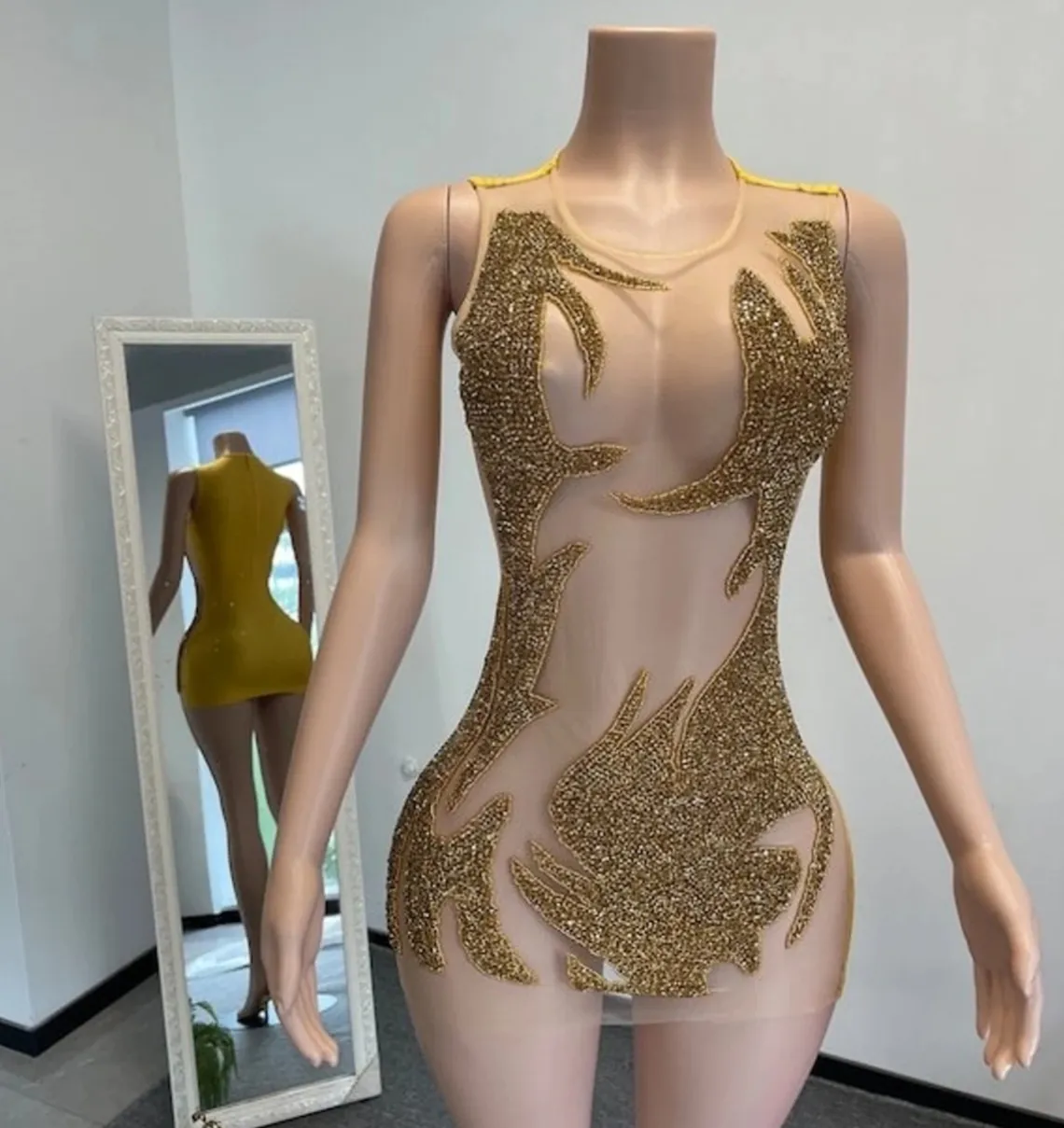 slim fit dress slacks Primavera Couture 4405 Size 10 Black Gold Short Sheer Beaded Sequin Ho –  Glass Slipper Formals main image 0