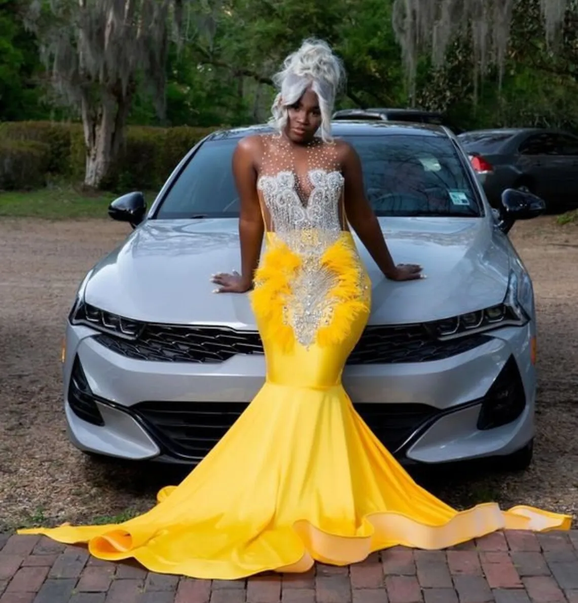 Vestidos De Fiesta De Sirena Amarilla De Color Amarillo: Vestidos