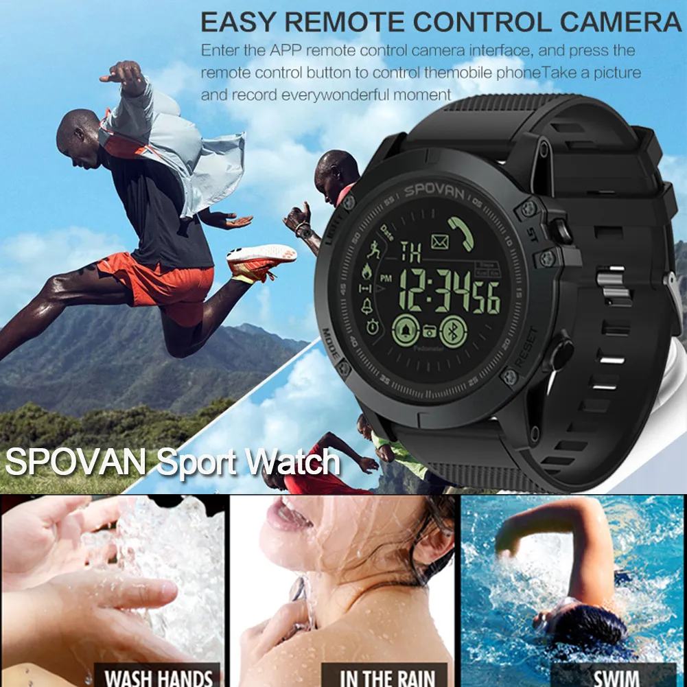 SPOVAN PR1 Smart Watch IOS Android Information Remind Pedometer Remote Camera Electronic Waterproof Fitness Men Bluetooth Watch