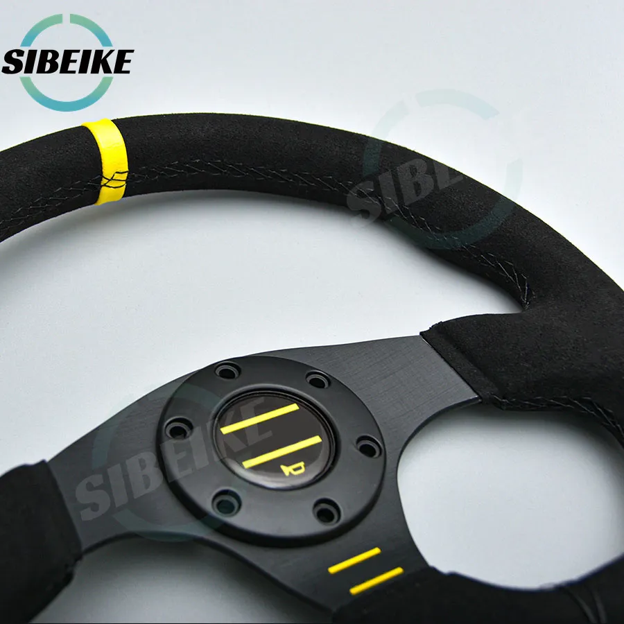 Suede Leather D-Shape Racing Steering Wheel - 13 Inch Flat Dish Sports ...