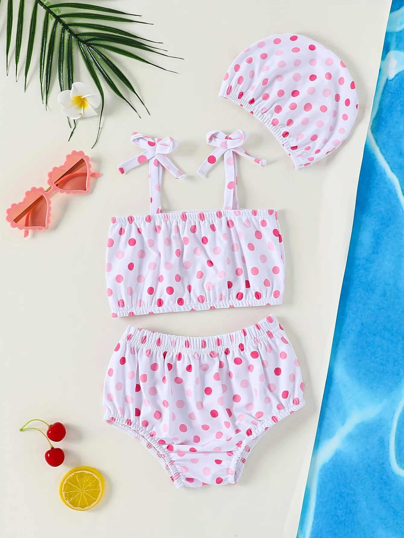 Beachwear Set Baby Girl Swimsuit With Swim Cap Toddler's Polka