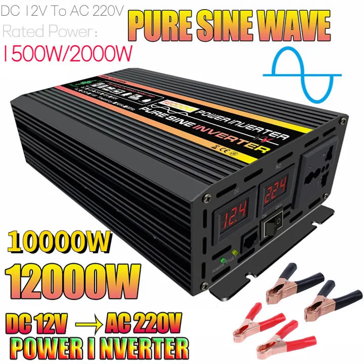 12000W/10000W Car Inverter Converter Solar Power Inverter Pure Sine Wave Car Voltage Transformer DC 12V-AC 220V Socket Charger