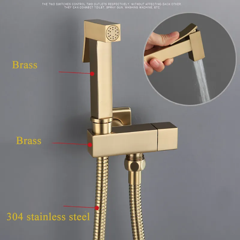 Brushed Gold Wall Mounted Toilet Bidet Sprayer - Single Cold Water Handheld Hygienic Faucet (Brushed Nickel Also Available)