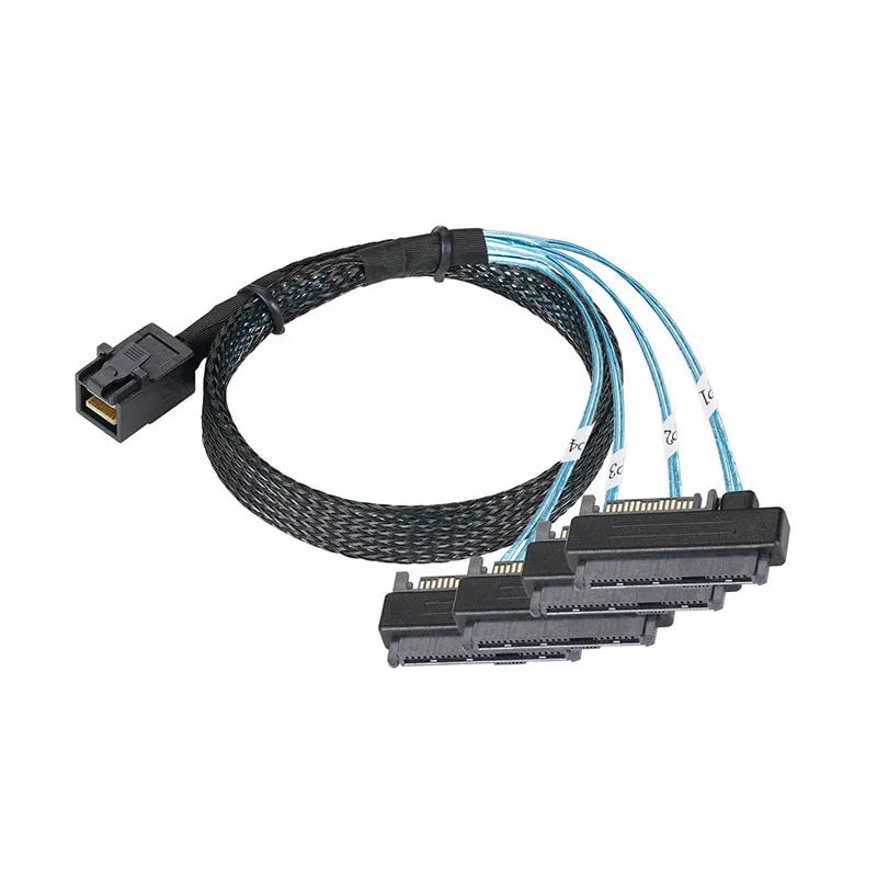 Cavo Interfaccia Mini SAS HDD SFF-8683 A 4 Connettori SFF-8482 Con Porta Alimentazione 0,5m