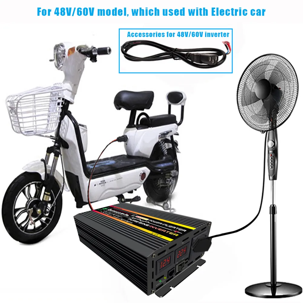 12000W/10000W Car Inverter Converter Solar Power Inverter Pure Sine Wave Car Voltage Transformer DC 12V-AC 220V Socket Charger
