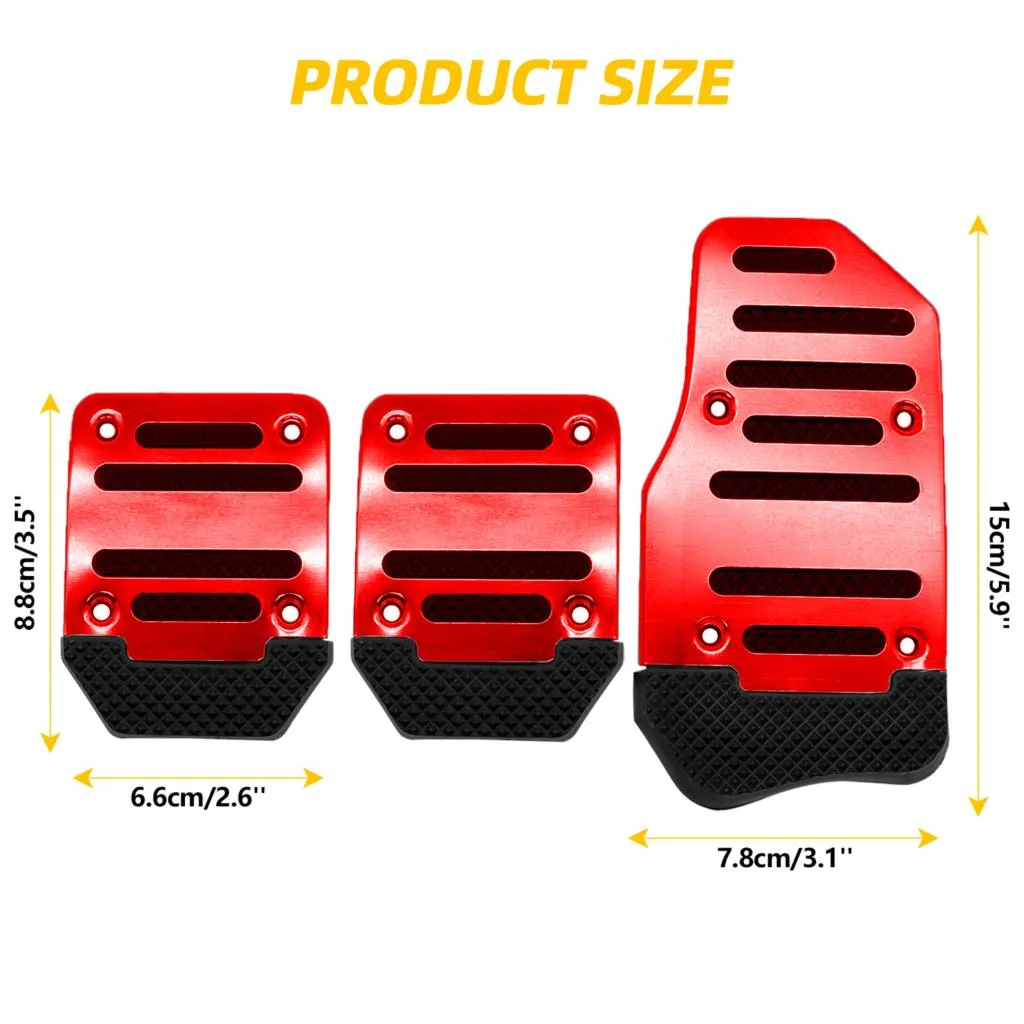 Set 3 Pedali Auto Universali Antiscivolo Rossi – Rivestimenti In Alluminio E PVC