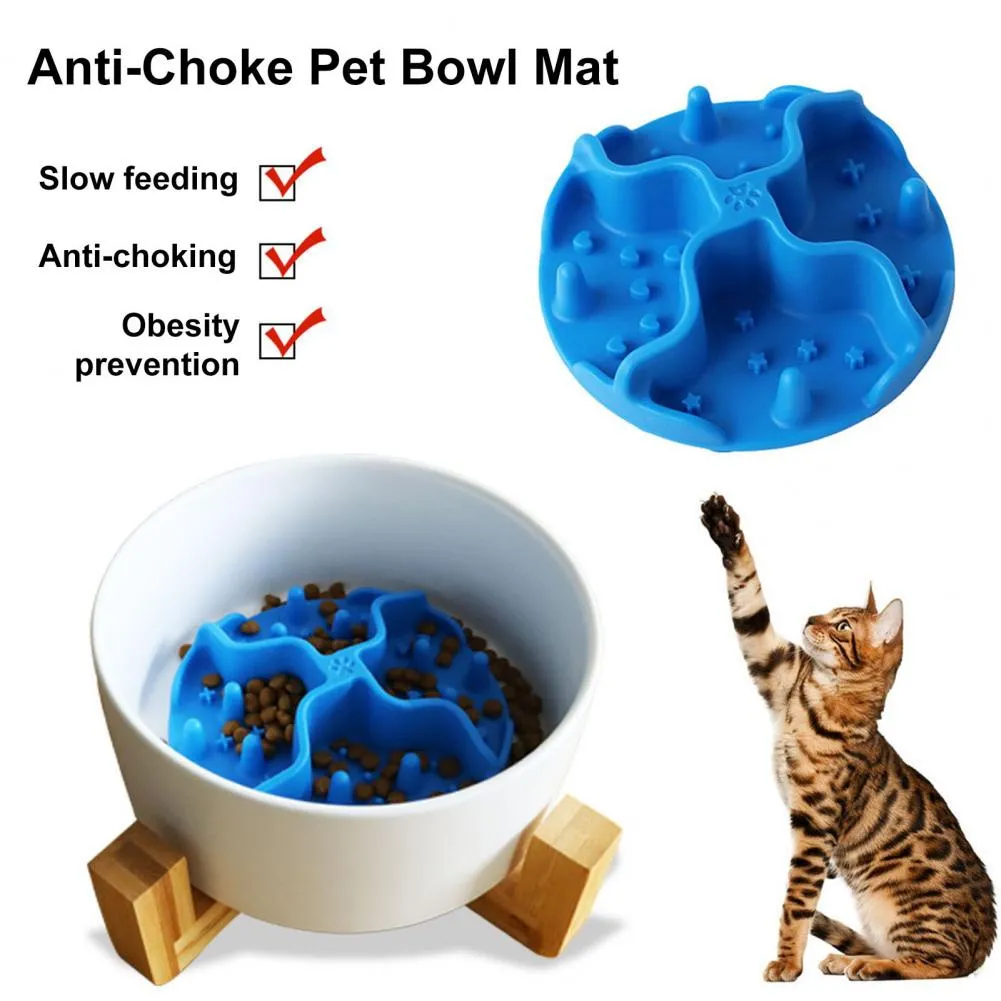 Mat Silicone Cat Bowl Non-Slip Silicone Cat Slow Feeder Mat For