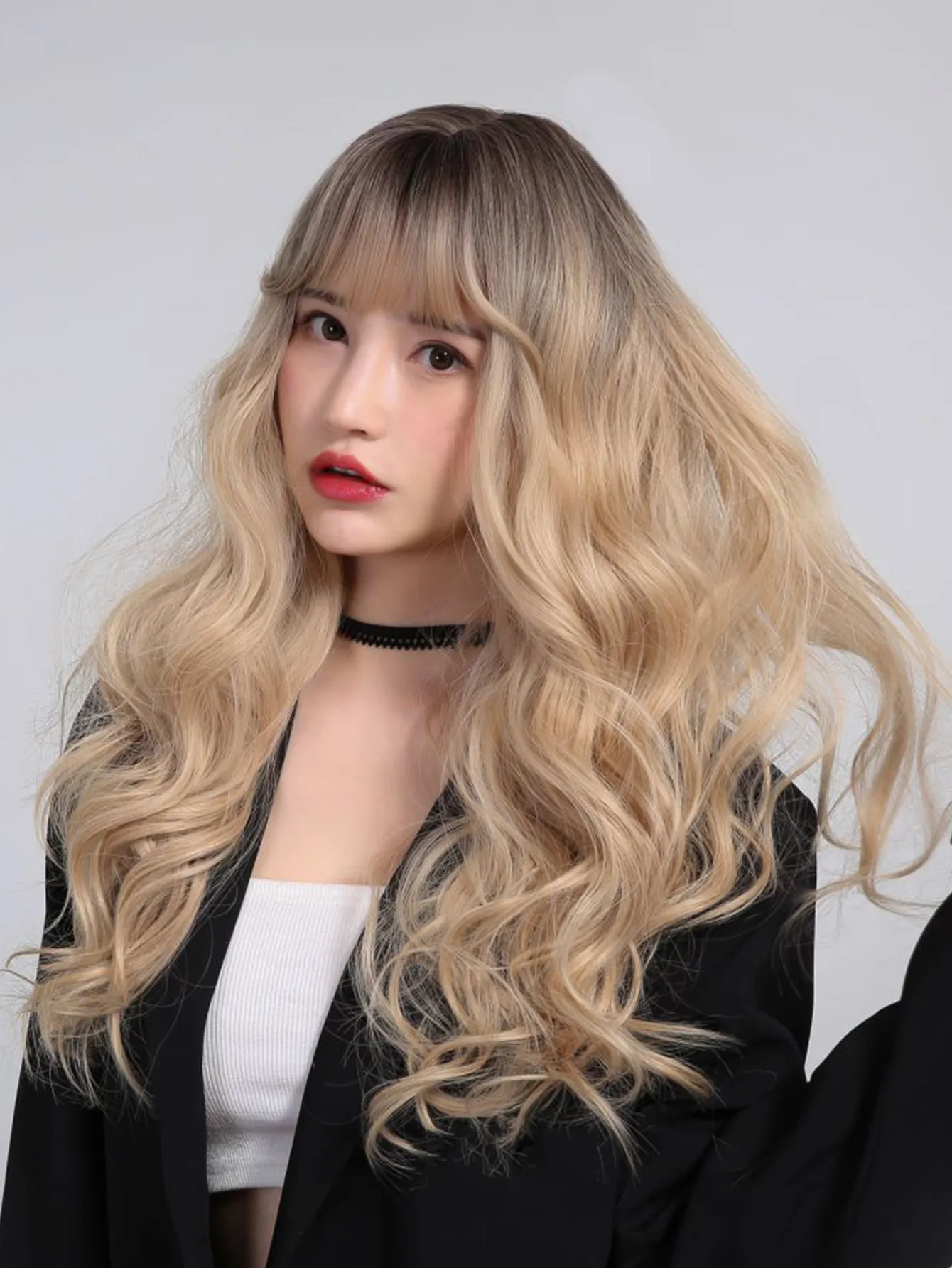 26 Inch Long Wavy Wig, Gradient Blonde Hair With Bangs | DHgate display picture 3