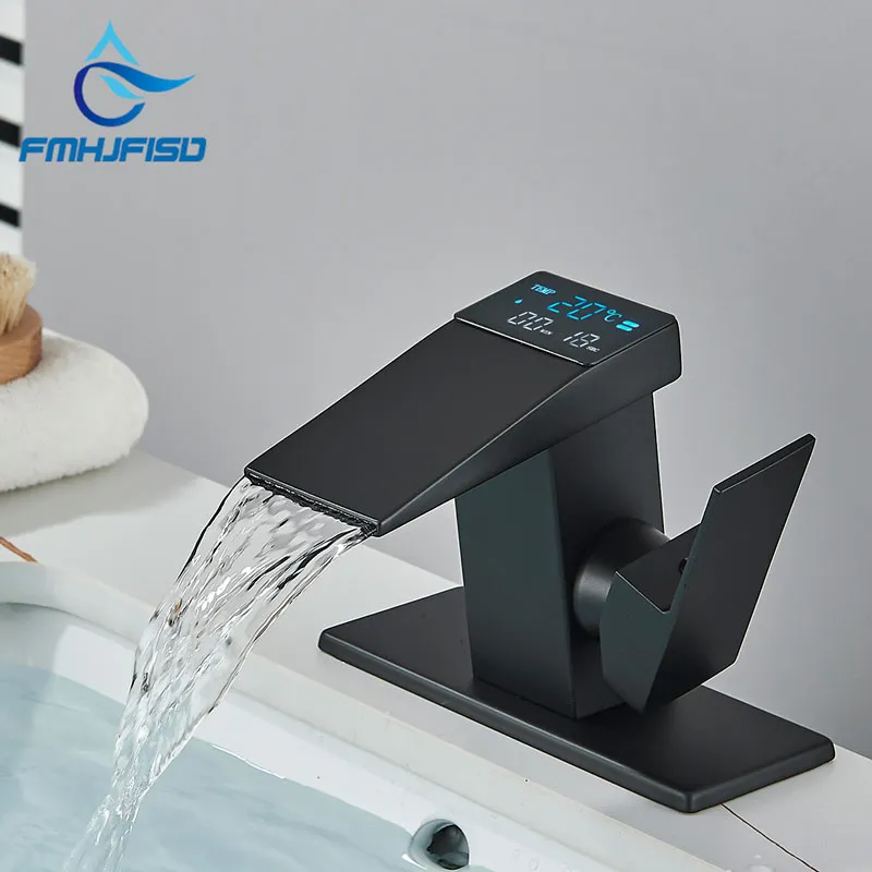Smart Basin LCD Smart Basin Faucet: Brass Bathroom Sink Mixer Tap with Temperature ...