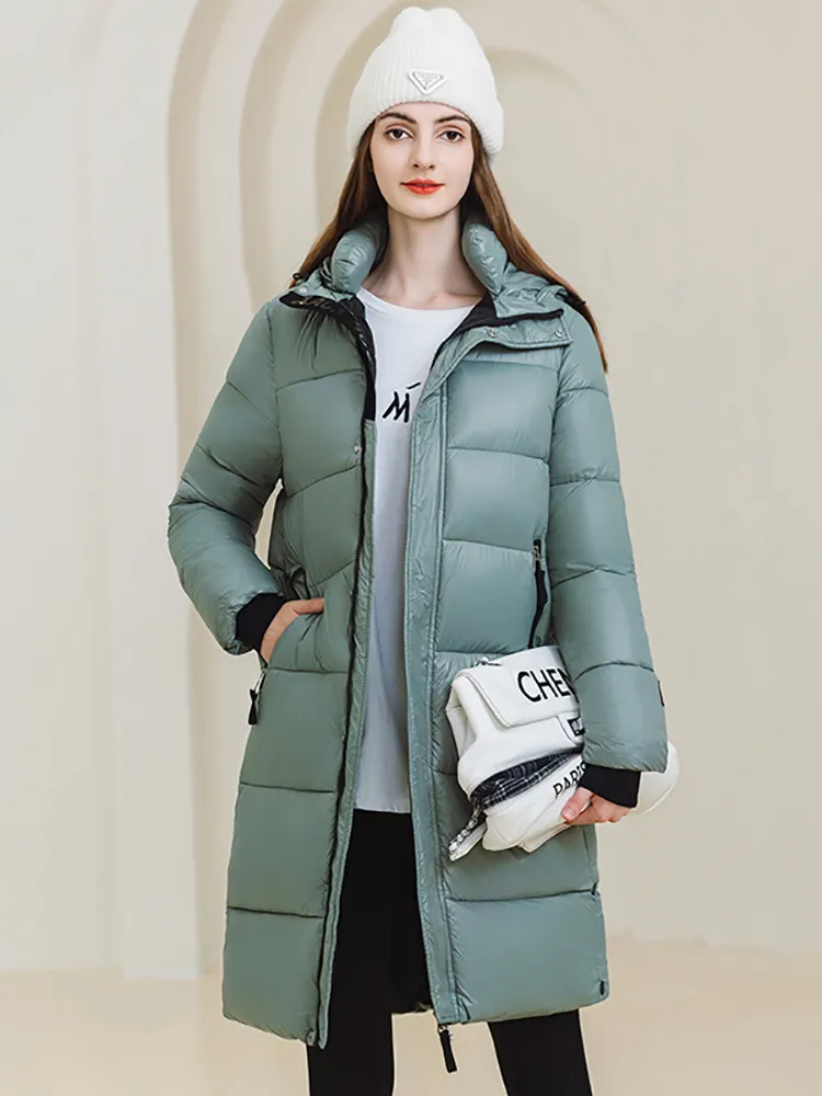 Women's Cozy Winter Puffer Jacket: Water-Resistant, Zippered, Solid-Colored, Long Parka Coat Women's Cozy Winter Puffer Jacket: Water-Resistant, Zippered, Solid-Colored, Long Parka Coat
