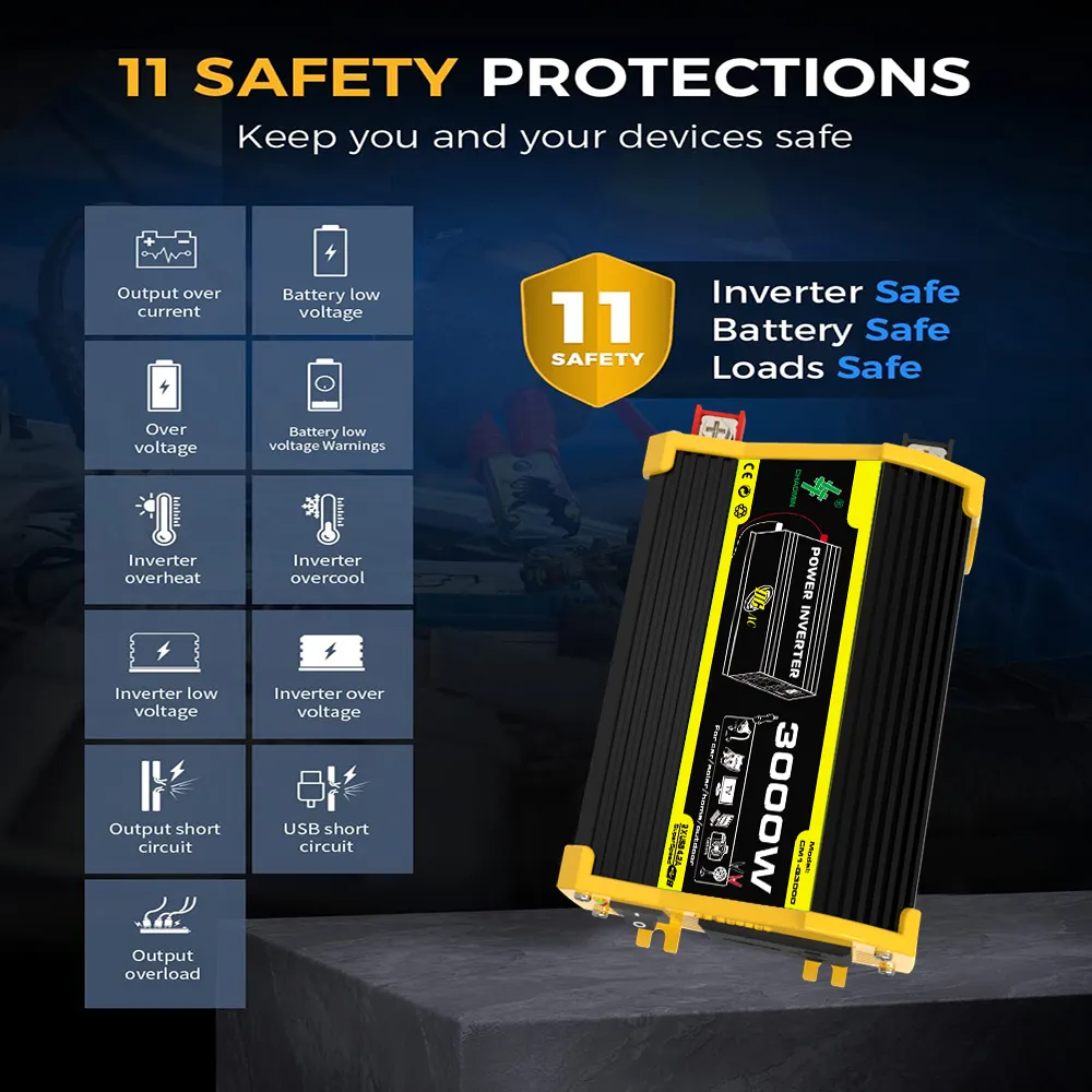 Q1 Series High Power 12V to 220V/110V 3000W Intelligent Inverter Energy Saving and Environmental