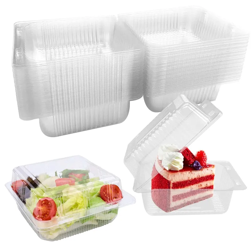 100 Pack Thickened Cake Slice Containers With Lids 5 Inch Plastic