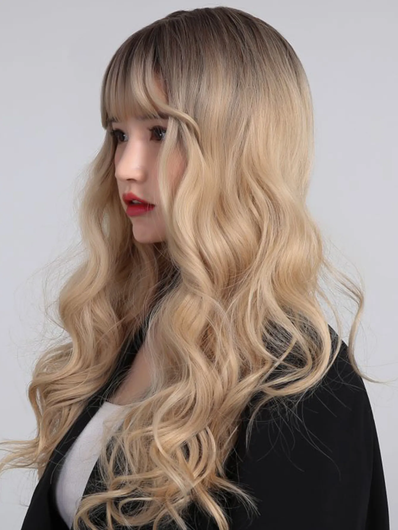 26 Inch Long Wavy Wig, Gradient Blonde Hair With Bangs | DHgate display picture 1