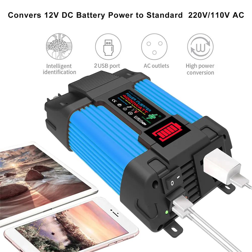 6000W Car Power Inverter LED Voltage Capacity Display Transformer Converter 12V to 110/220V Dual USB Inverter for Car Appliances