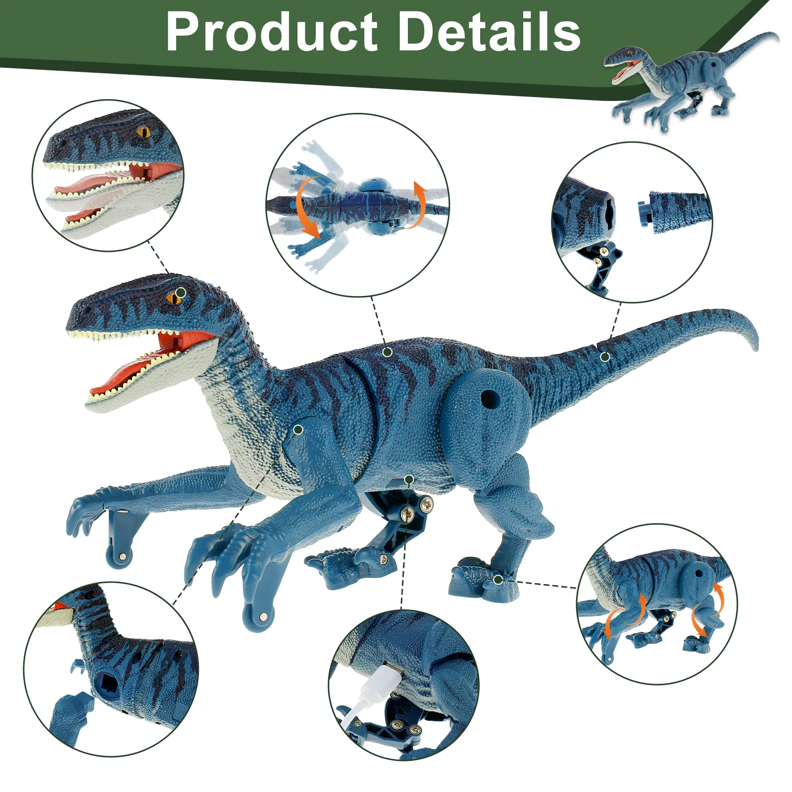 Remote Control Velociraptor Dinosaur Toy for Kids USB Rechargeable ...