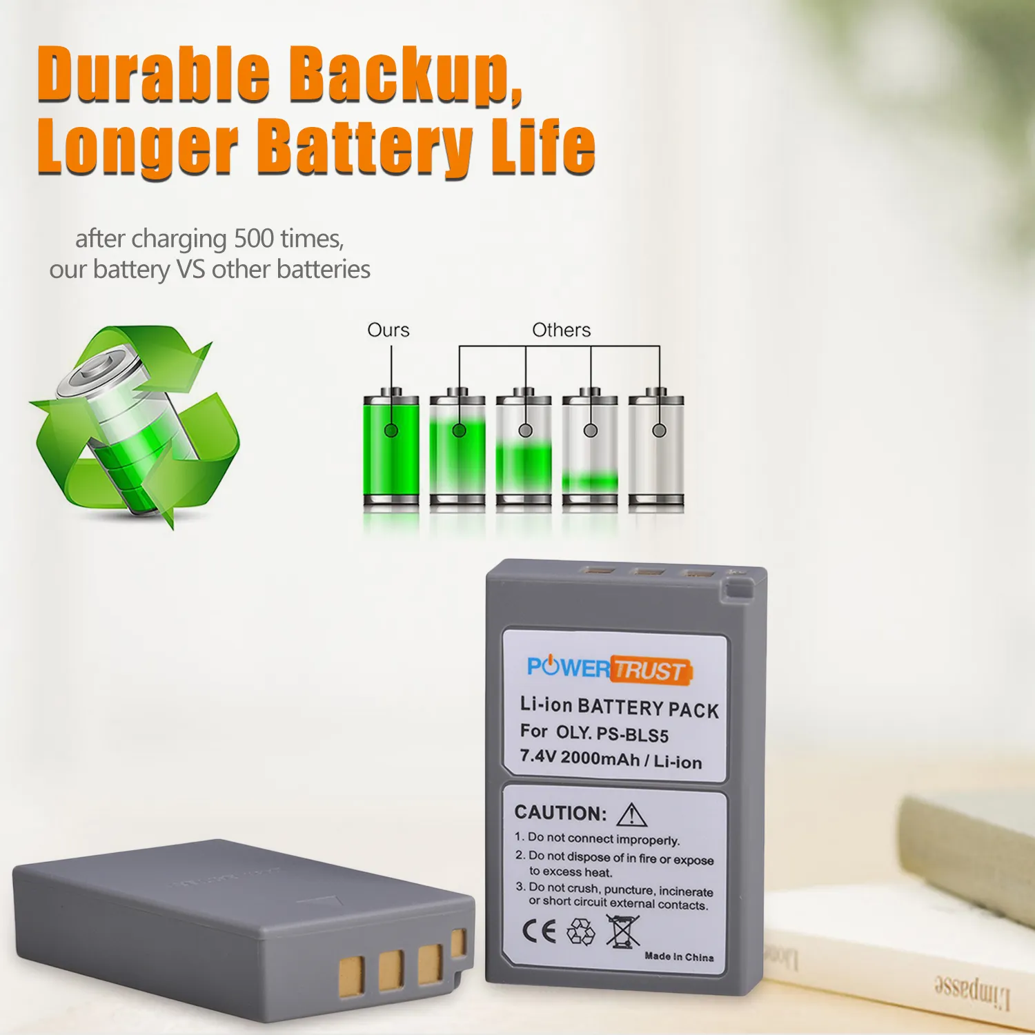 Batterie Olympus BLS-5 Kit Batterie BLS-5 (2x) Et Chargeur USB Pour Olympus - Compatible E-M10, E-PL, Stylus 1 Remplacement BLS-50
