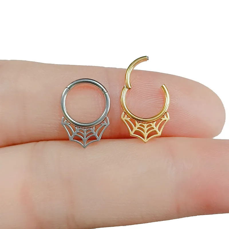 Titanium Spider Web Hinged Clicker Nose Ring - 16G (5/16") G23 - For Septum, Tragus, Ear Piercing 3 thumbnail image