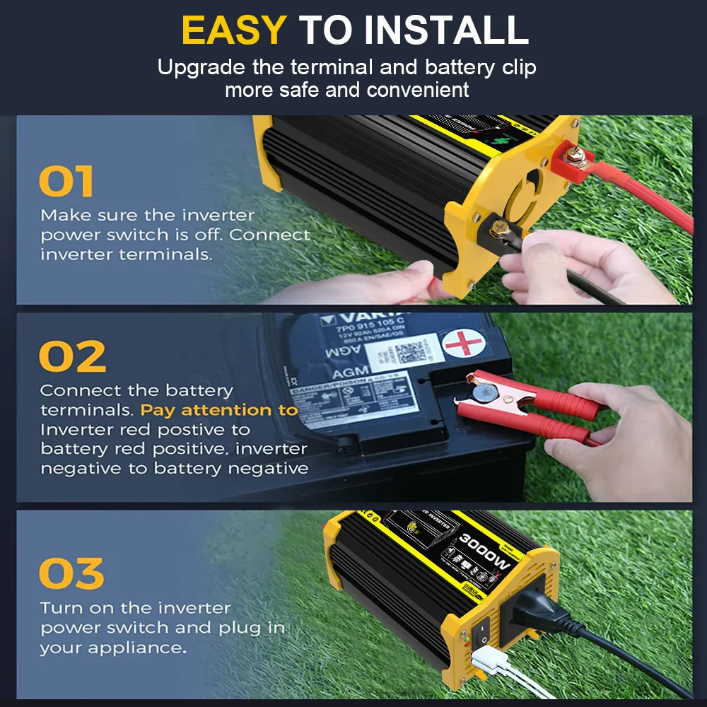 Q1 Series High Power 12V to 220V/110V 3000W Intelligent Inverter Energy Saving and Environmental