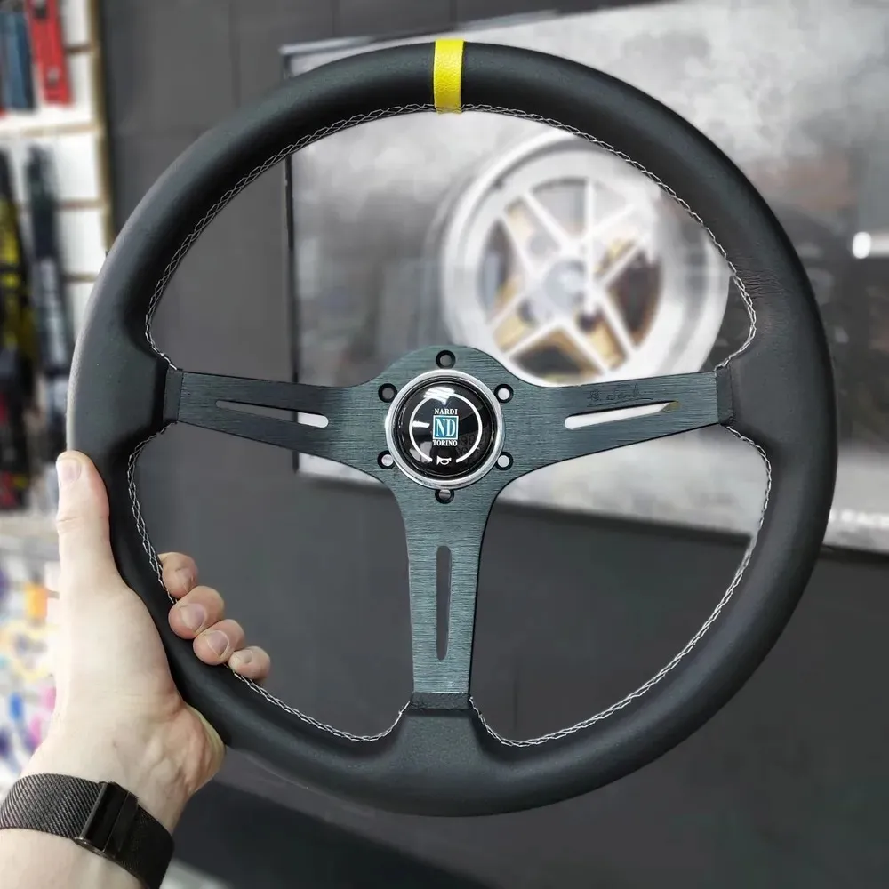 Genuine Leather Racing Steering Wheel 370mm/14.5, Perfect For