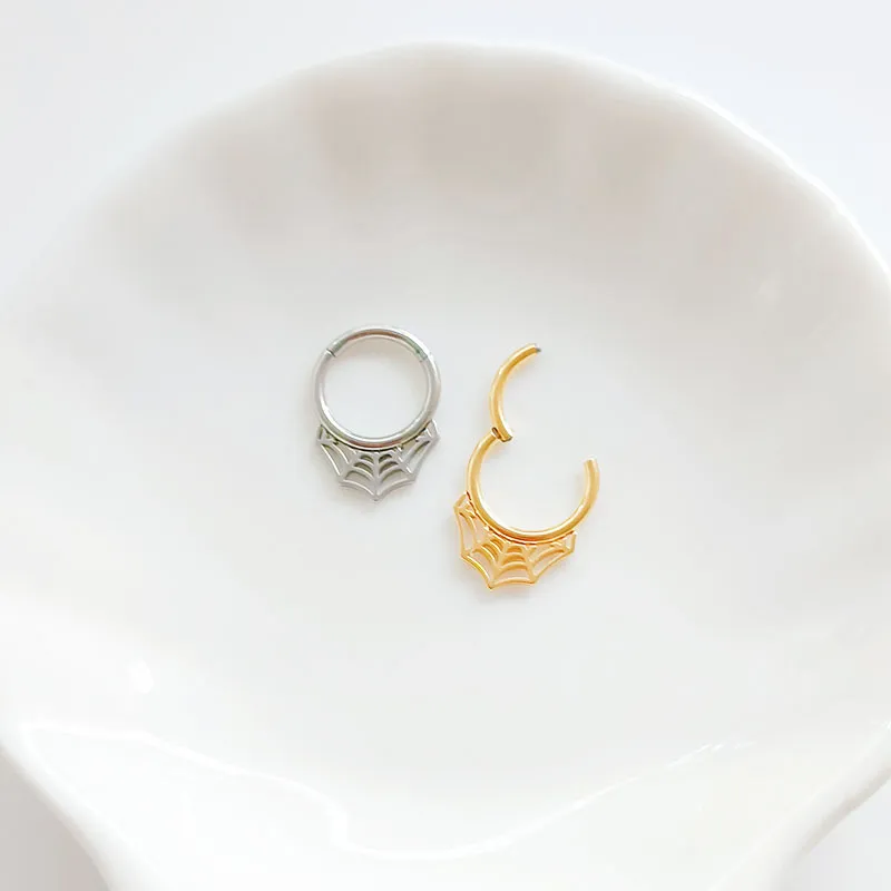 Titanium Spider Web Hinged Clicker Nose Ring - 16G (5/16") G23 - For Septum, Tragus, Ear Piercing 6 thumbnail image