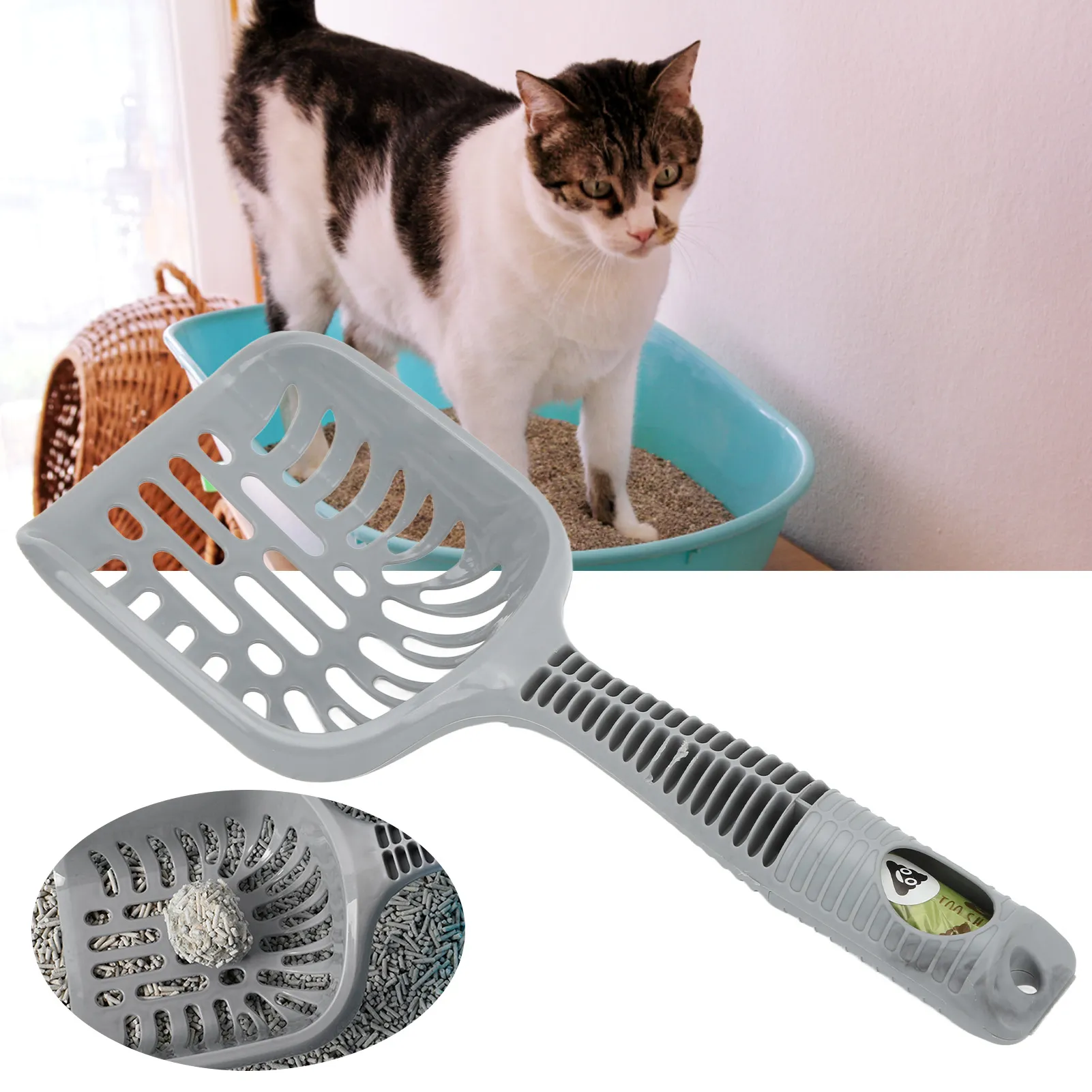 Premium Cat Litter Scoop with Handle Bag Dispenser Tidy