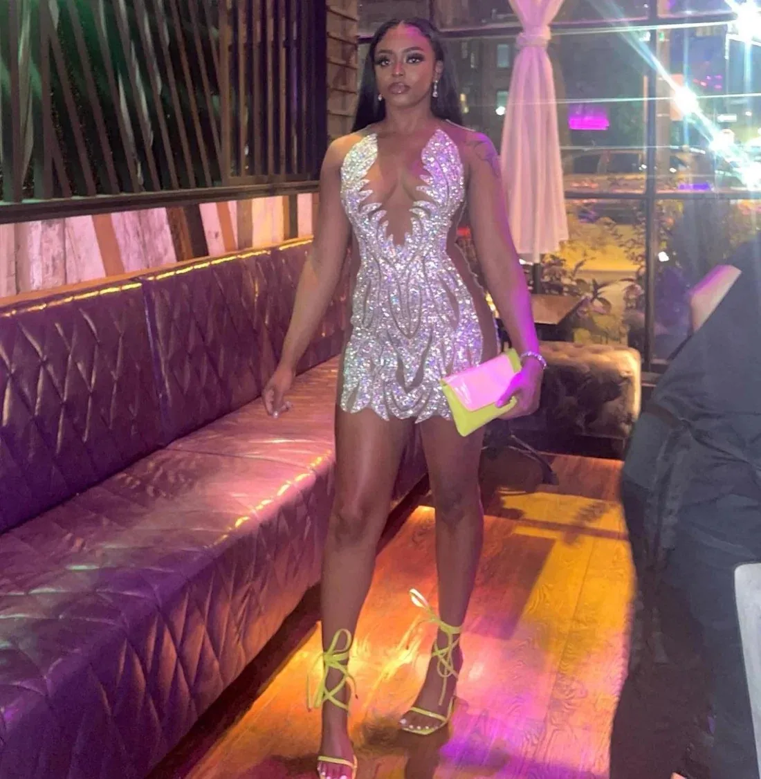 Silver Beaded Short purple prom dress for Black Girls