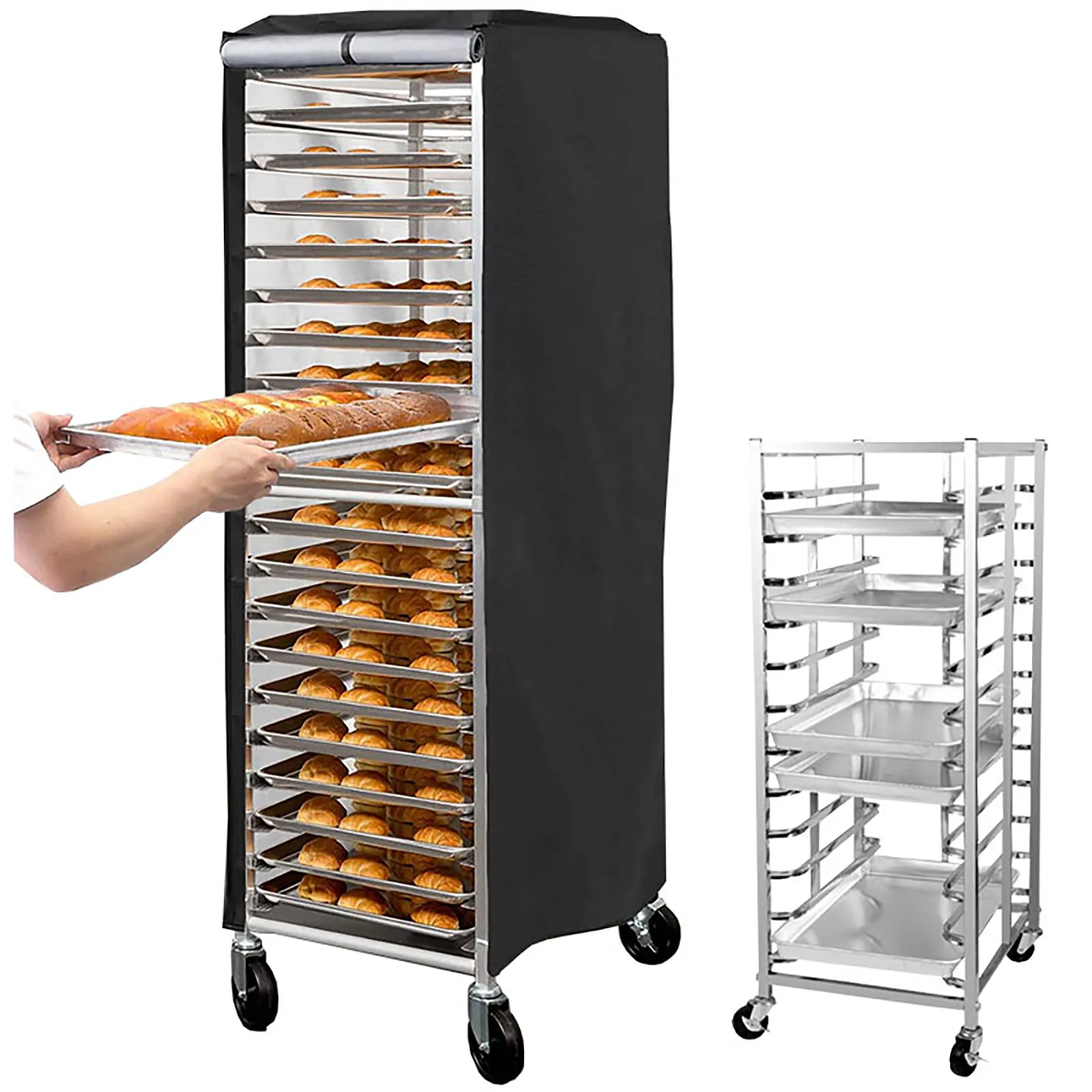 Waterproof Bread Rack Cover - 600D Oxford Dustproof Cover For Commercial Pan Bun Racks (23"L X 28"W X 32"H, Black)